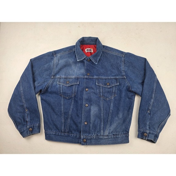 Vintage Big Mac Denim Bomber‎ Jacket Red Quilted Lined Mens Size L